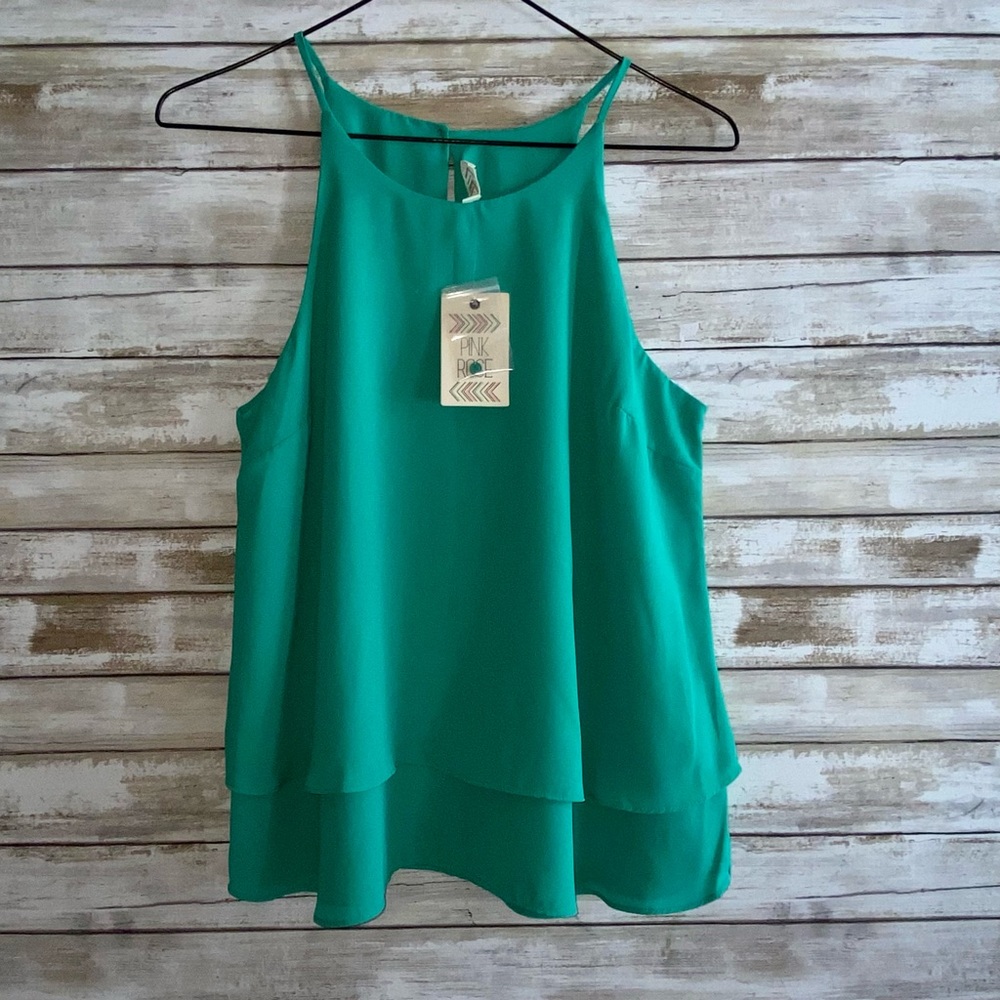 NWT Pink Rose High Neck Layered Top. Size Medium. Color: Queen Jade.